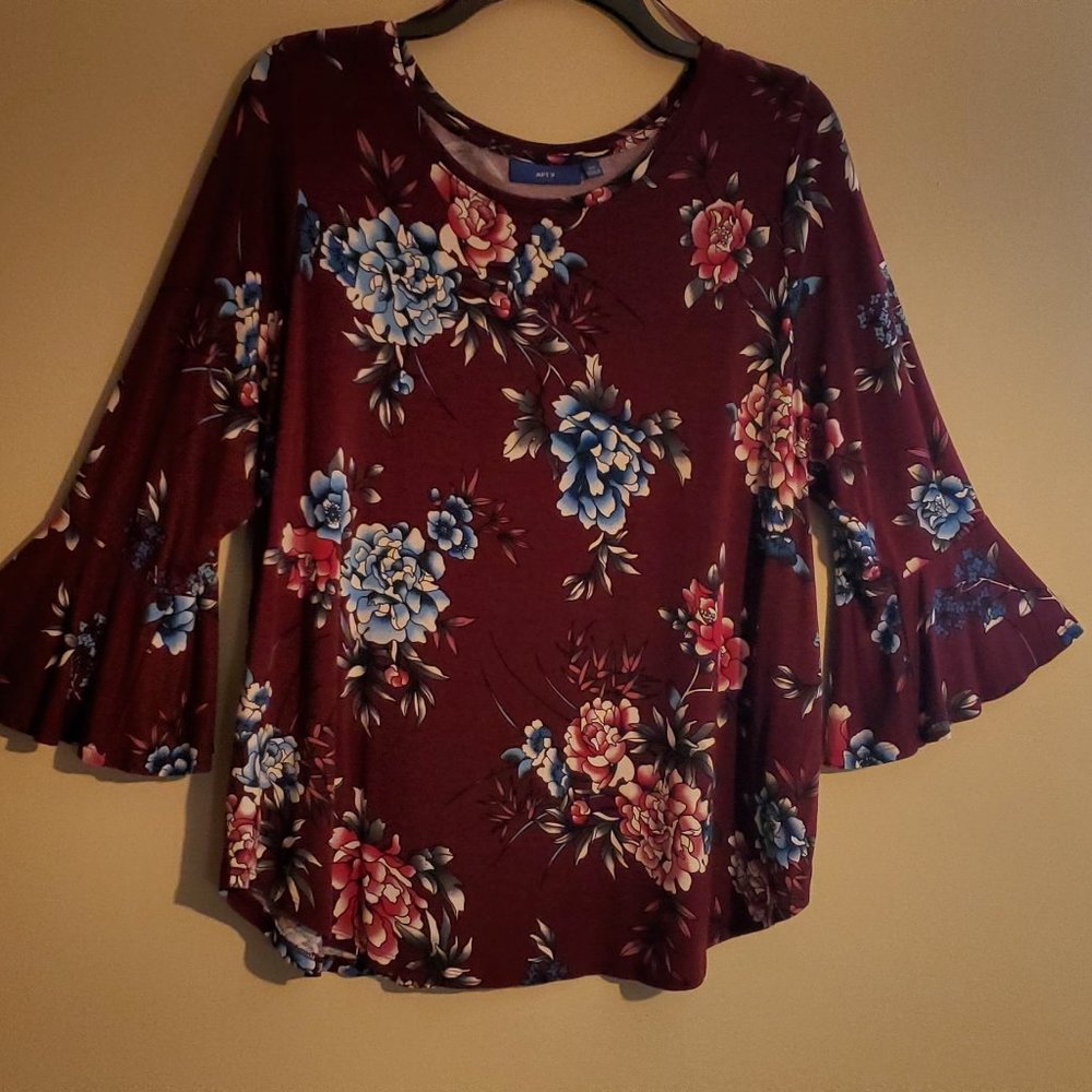 Apt. 9 Maroon Floral Blouse, Size 0X (XL)